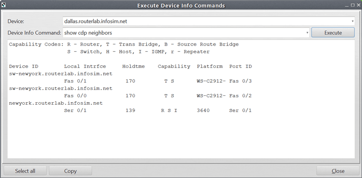 Executing device info commands in StableNet® screenshot StableNet® code
