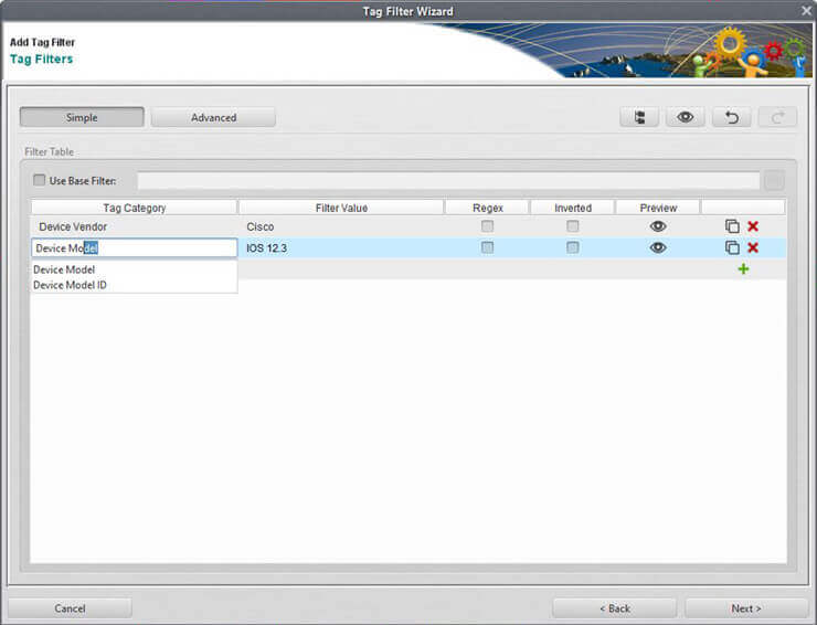 Adding tag filters in StableNet® screenshot StableNet® computer menu