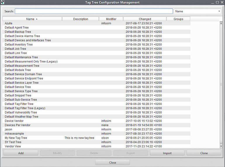 Configuration of a tag tree in StableNet® screenshot StableNet® tag trees