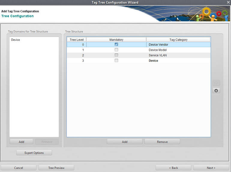 Configuration of a tag tree in StableNet® screenshot StableNet® tag tree computer menu