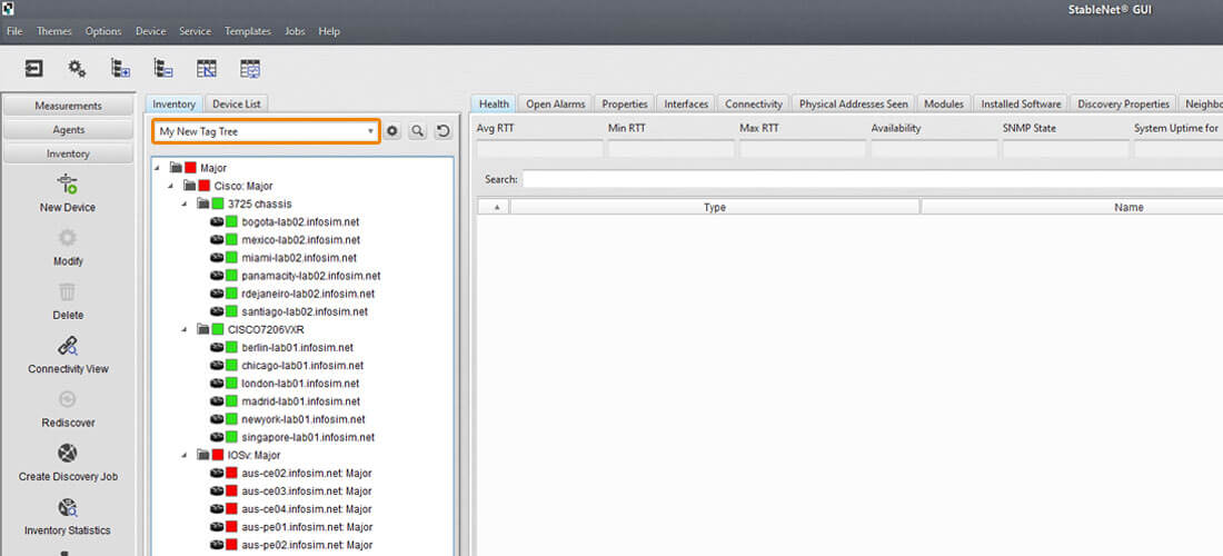 Configuration of a tag tree in StableNet® screenshot StableNet® tag tree computer menu
